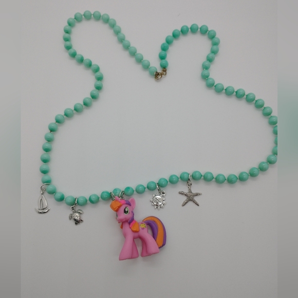 My Little Pony Jewelry - Necklace Beachberry My Little Pony OOAK Handmade Beaded Sea Blue Silver Charms